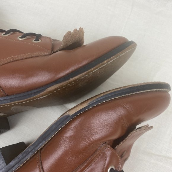 Vintage 1980s Justin Leather Brown Lace Up Roper Western Cowboy Kiltie Boots - Picture 10 of 16